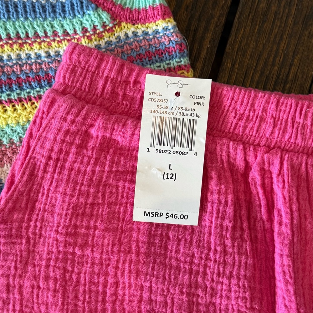 Jessica Simpson NWT Striped Knit Tank and Pink Shorts & Shirt Set Girls Size 12 - Picture 7 of 8